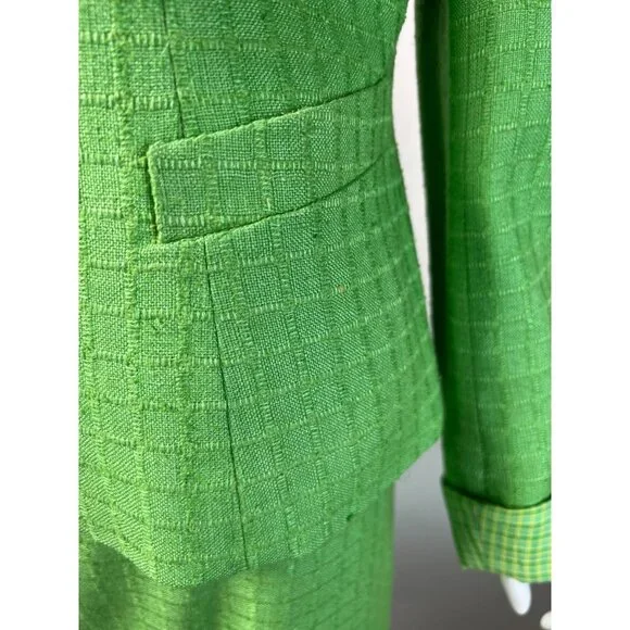 Vintage George Simonton Green Womens Suit Set Size 14 100% Silk With Acetate Lin